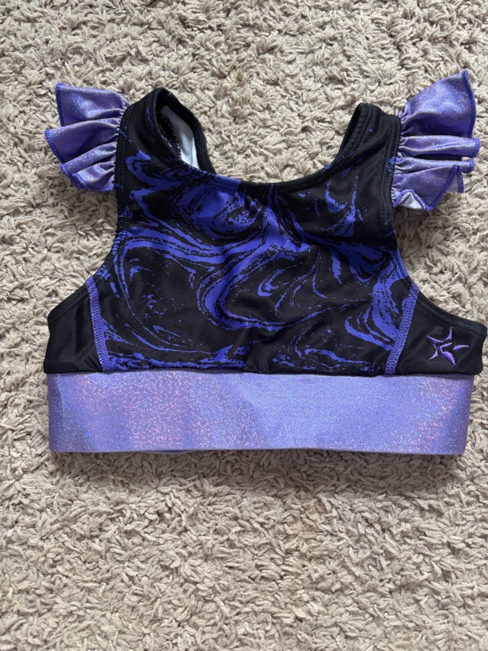Rebel Purple Marble Ruffle Sleeve Sports Bra